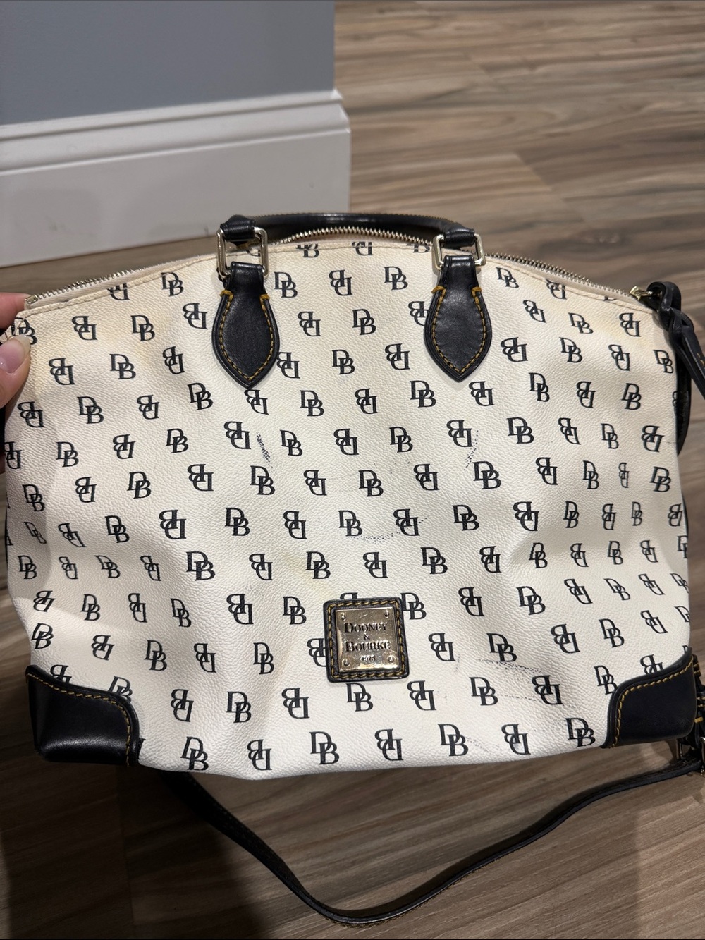 Dooney & Bourke Cream Signature Messenger with Black Trim